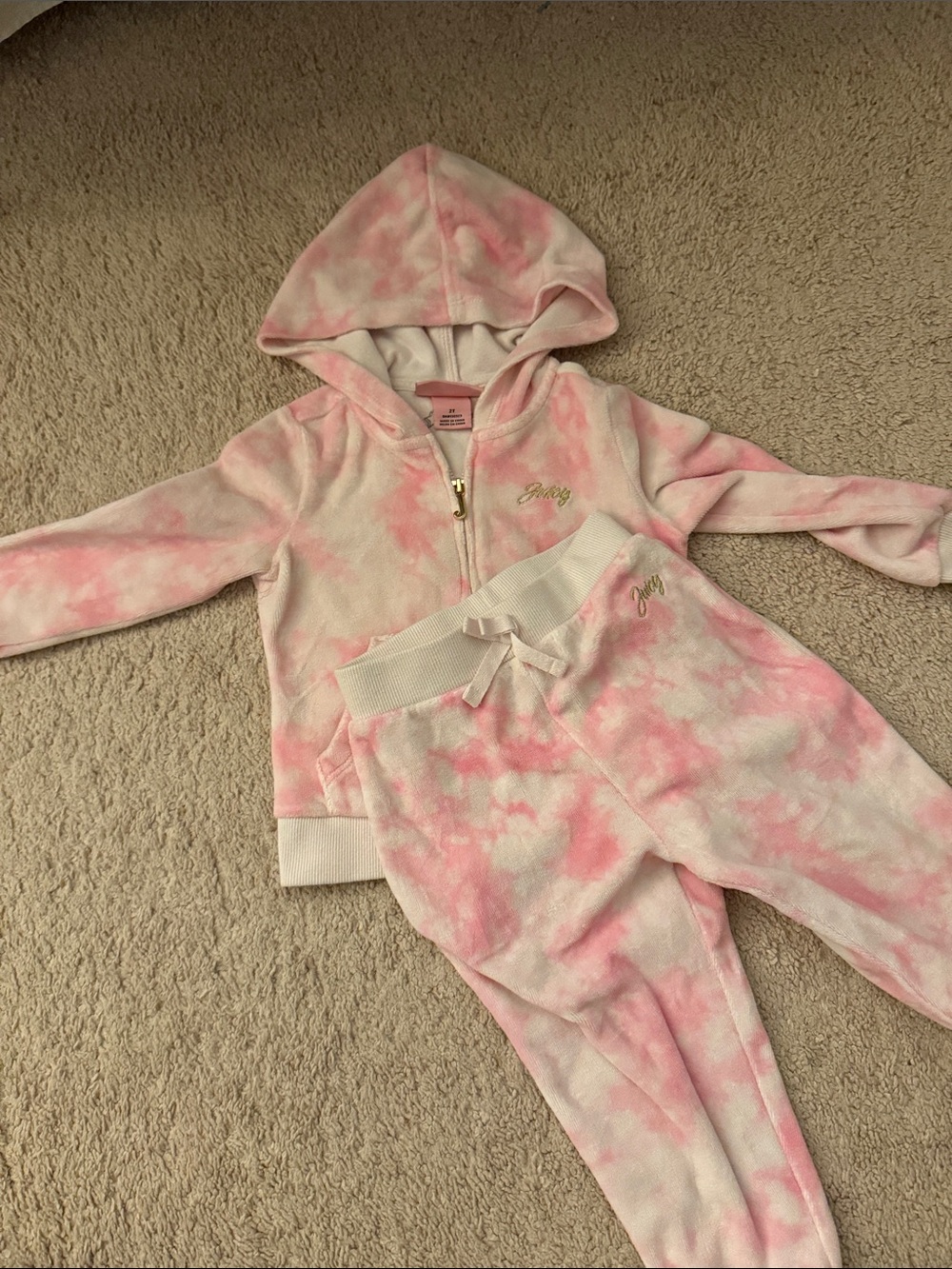 Juicy Girls Pink & White Tie-Dye Hoodie and Jogger Set